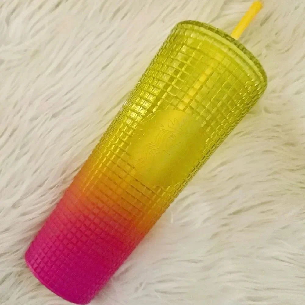 STARBUCKS | Cold Cup Tumbler Cup Straw Venti Summer Ombré Pink Yellow | 24 oz - Picture 3 of 6